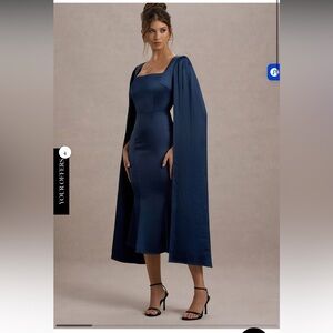 Club London Elegant Long Sleeve Blue Velvet Dress
